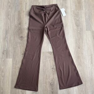 Brown Yoga Front Ruched Wide Leg Flared Leggings